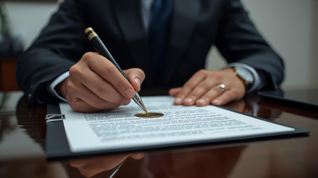 Notary public signing legal documents in Central Florida